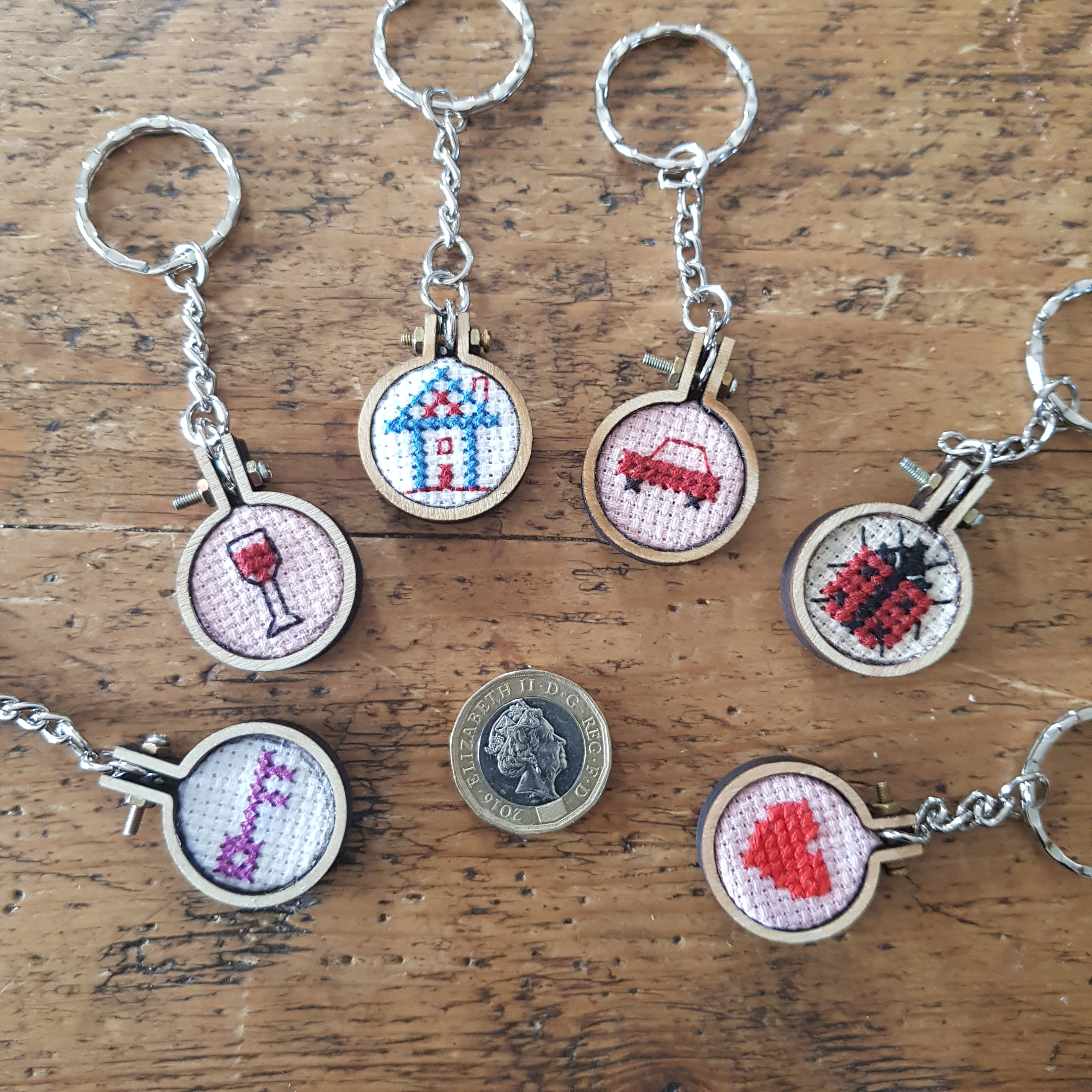 Cute Cross Stitch Wooden Hoop Keyring Choice of design Etsy