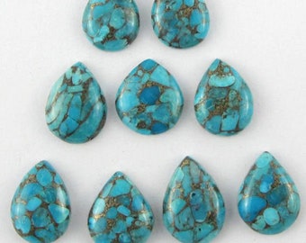 5 Stück 8x12mm Blaue Birne Kupfer Türkis Cabochon Lot, KALIBRIERTE Teardrop Kupfer Türkis Lose Stein Cab Edelstein Cabochon