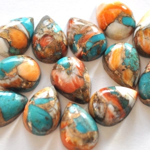 5 Stück 10 x 14 mm Mohave Kupfer Türkis Cabochon Lot, kalibrierte Birne Mojave Spiny Oyster Türkis lose Stein Cab Edelstein