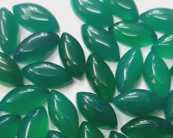 6 Pieces 5x10mm Marquise Green Onyx Gemstone Cabochon Lot - CLOSING DOWN SALE