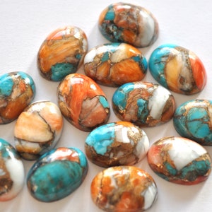 5 Stück 10 x 12 mm Mohave Kupfer Türkis Cabochon Lot, KALIBRIERTE Oval Mojave Spiny Oyster Türkis Stein Cab Edelstein