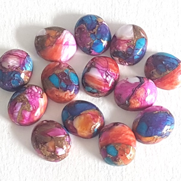 5 Pieces 8x10mm Pink Oyster Copper Turquoise Cabochon Lot, CALIBRATED Oval Spiny Oyster Pink Mohave Stone Loose Gemstone