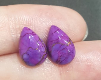 8x12mm Purple Copper Turquoise Cabochon Pair, CALIBRATED Pear Loose Stone Cab Gemstone