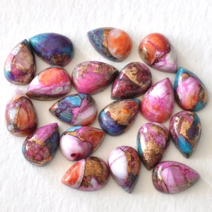 5 Stück 5 x 7 mm Pink Oyster Kupfer Türkis Cabochon Lot, kalibrierte Birne Spiny Oyster Pink Mohave Stein lose Edelstein