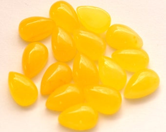 5 Pieces 5.5x8mm Natural Pear Yellow Jade Cabochon, Gemstone Lot - CLOSING DOWN SALE