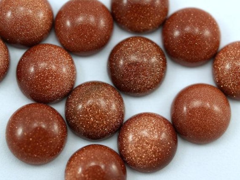 5 Pieces 8mm Round Brown Goldstone Gemstone Cabochon Lot image 1