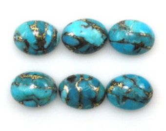 5 Pieces 8x10mm Blue Copper Turquoise Cabochon Lot, CALIBRATED Oval Copper Turquoise Loose Stone Cab Gemstone Cabochon