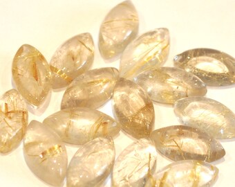 Natural Golden Rutile Quartz Cabochon Electric Fire Loose Gemstone Round Shape Top Making For Hand Made Jewelry 7 Ct 14X14X5 MM MV-77