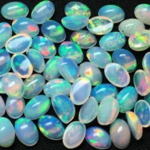 5 Pieces 5x7mm Oval Natural Ethiopian Opal Gemstone Cabochon, CALIBRATED Oval Welo Opal Loose Stone, Semi Precious Lot image 1