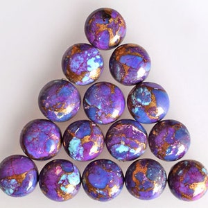 5 Pieces 8x8mm Purple Copper Turquoise Cabochon Lot, CALIBRATED Round Copper Turquoise Loose Stone Cab Gemstone