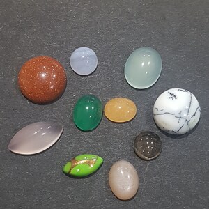 Mixed Gemstone Cabochon Lot 10 Randomly Selected Pieces 4mm-12mm Loose Gemstone Agate, Peach Moonstone, Jade, Opal, Onyx... image 1