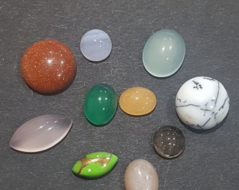 Mixed Gemstone Cabochon Lot - 10 Randomly Selected Pieces 4mm-12mm - Loose Gemstone - Agate, Peach Moonstone, Jade, Opal, Onyx...