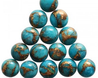 5 Pieces 6x6mm Blue Copper Turquoise Cabochon Lot, Round Copper Turquoise Loose Stone Cab Gemstone Cabochon