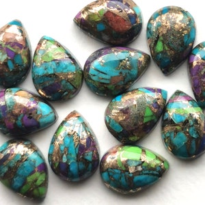 5 Pieces 6x9mm Mixed Copper Turquoise Cabochon Lot, Pear Gemstone Cabochon - CLOSING DOWN SALE