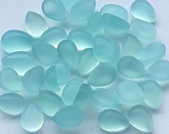 5 Pieces 8x12mm Aqua Chalcedony Cabochon CALIBRATED, Loose Stone, Pear Chalcedony Lot, Semi Precious Gemstone