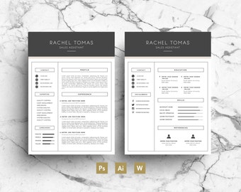 Two-Page Resume Template - Professional Design Simple Graphics & Modern Font Downloadable Printable CV Package