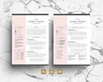 Beruflichen Lebenslauf Vorlage - Rosa grau einfache moderne Layout zweiseitige CV mit Visitenkarte & Anschreiben sofort-Download