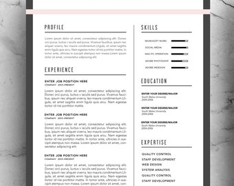 Lebenslauf Vorlage - Lebenslauf-Vorlage digitaler Download Modern rosa Streifen-Design-Visitenkarte & Anschreiben Paket DIY druckbare