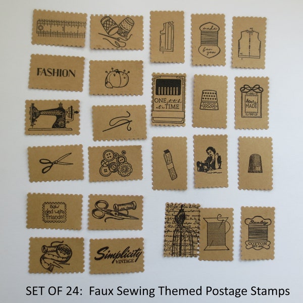 Sewing Themed Faux Postage Stamps, Kaisercraft Die, Planner Supplies, Journal Supplies, Scrapbook Supplies, Mixed Media, Card Making