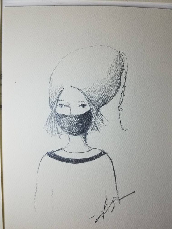 Black and White Original Pencil Drawing on Paper of a Young - Etsy