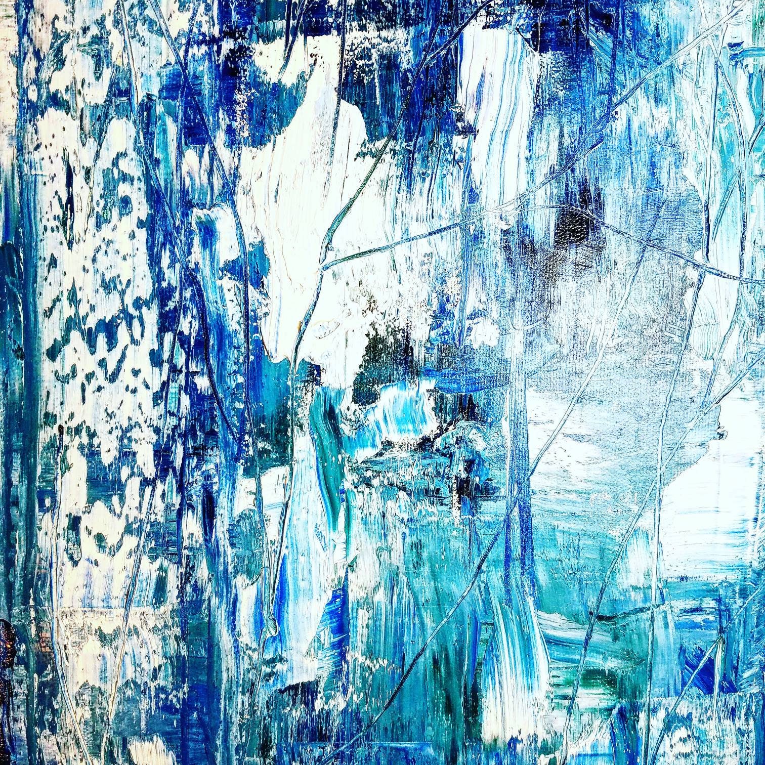 Long, Thin Abstract Original Oil Painting on Canvas. Blue