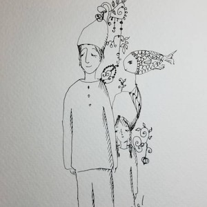 ¡Hermano hermano arte hermano! Dibujo original a lápiz sobre papel de acuarela. Esta caprichosa obra de arte es un gran regalo de Navidad para tu hermano.