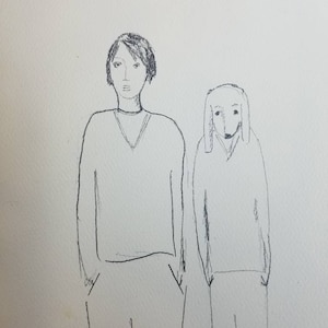 Eine Original Bleistiftzeichnung auf einer Karte. Ein Mensch und sein Freund Hund. Es ist ein einzigartiges Kunstwerk, kann gerahmt werden oder an einen Freund senden.