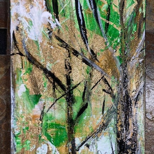 Trees semiabstract small painting. Acrylic on canvas original, one of a kind artwork. From the Forest series. The price is for one painting.