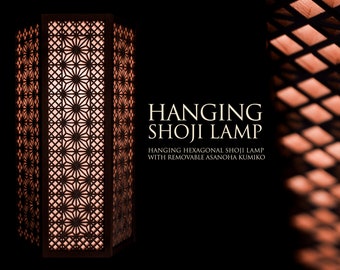 Hanging Hexagonal Shoji Lamp with Asanoha Kumiko