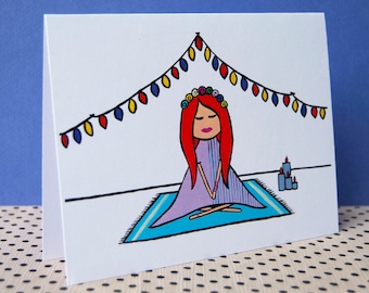 Pequeña Dama de Meditación - Tarjeta de felicitación - Tarjetas en blanco con sobres - Ilustración - Impresión de autocuidado - Tarjeta de agradecimiento - Tarjeta de cumpleaños