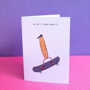 Skater Baguette - Cartes de vœux - Cartes blanches avec enveloppes - Illustration - Carte Stationnaire - Carte Drôle - Carte d'anniversaire