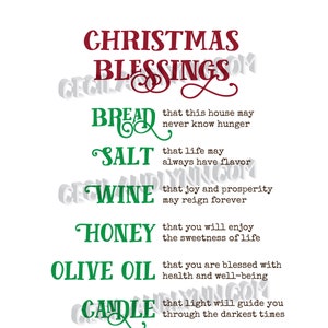 Christmas Gift Basket Printable, Christmas Blessing print, Holiday Gift Basket, Christmas Party Gift, Bread Salt Wine Gift, Christmas Poem image 1