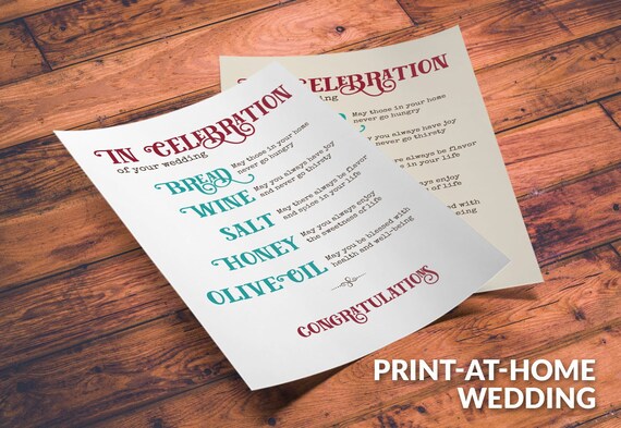 Printable Wedding Blessing Bread Wine Salt Honey Olive Oil Etsy