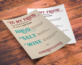 Printable New Home Blessing, Bread Salt Wine Poem, bread wine salt gift, Housewarming Gift Basket, housewarming printable, new home gift