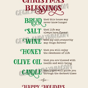 Christmas Gift Basket Printable, Christmas Blessing print, Holiday Gift Basket, Christmas Party Gift, Bread Salt Wine Gift, Christmas Poem image 2