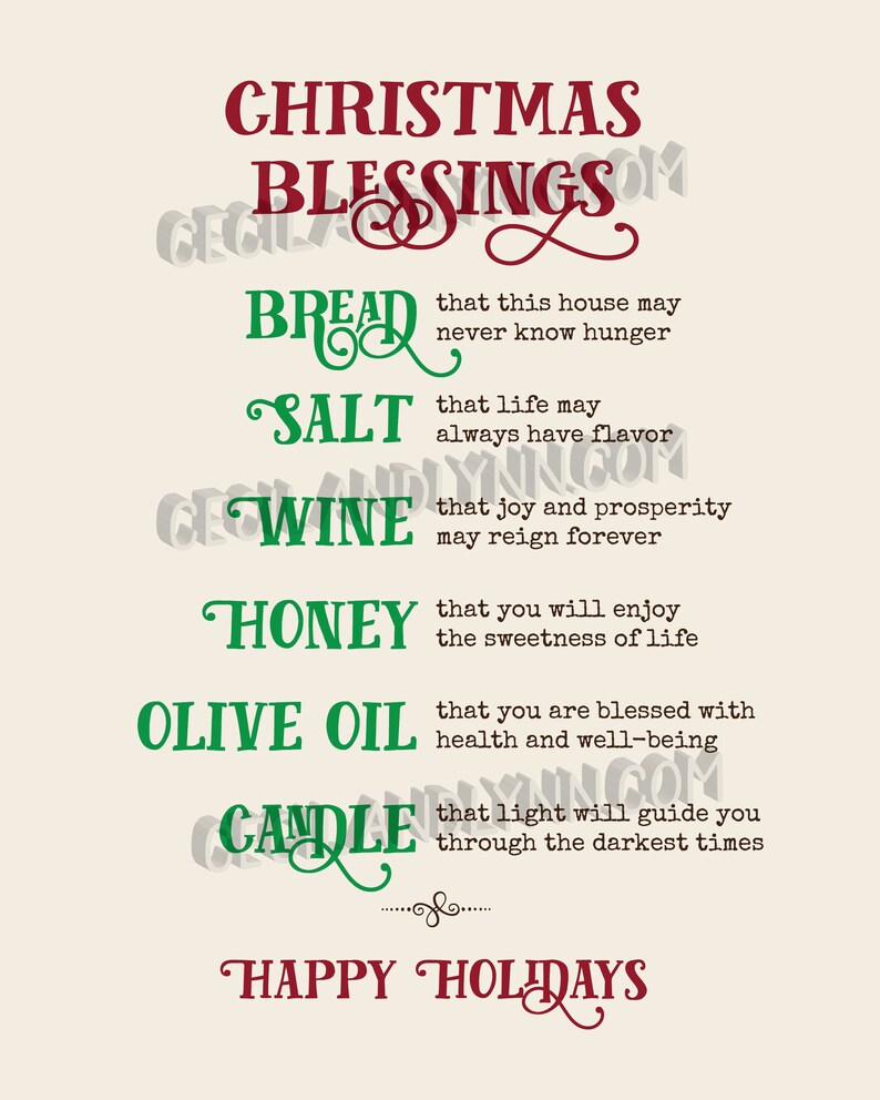 Christmas Gift Basket Printable, Christmas Blessing print, Holiday Gift Basket, Christmas Party Gift, Bread Salt Wine Gift, Christmas Poem image 2