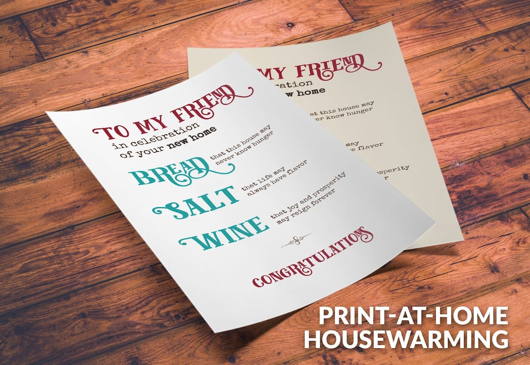 Printable New Home Blessing, Bread Salt Wine Poem, Its a Wonderful Life ...