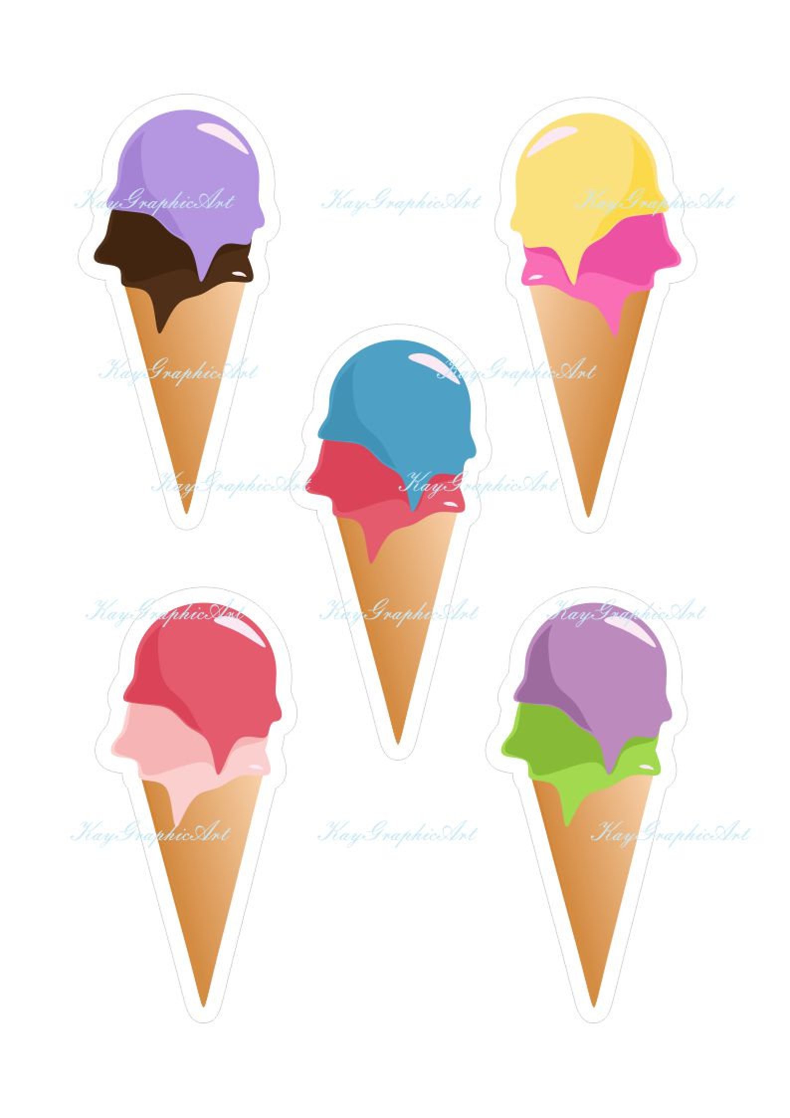 Ice cream set pdf jpg printable cutout kids party clipart Etsy