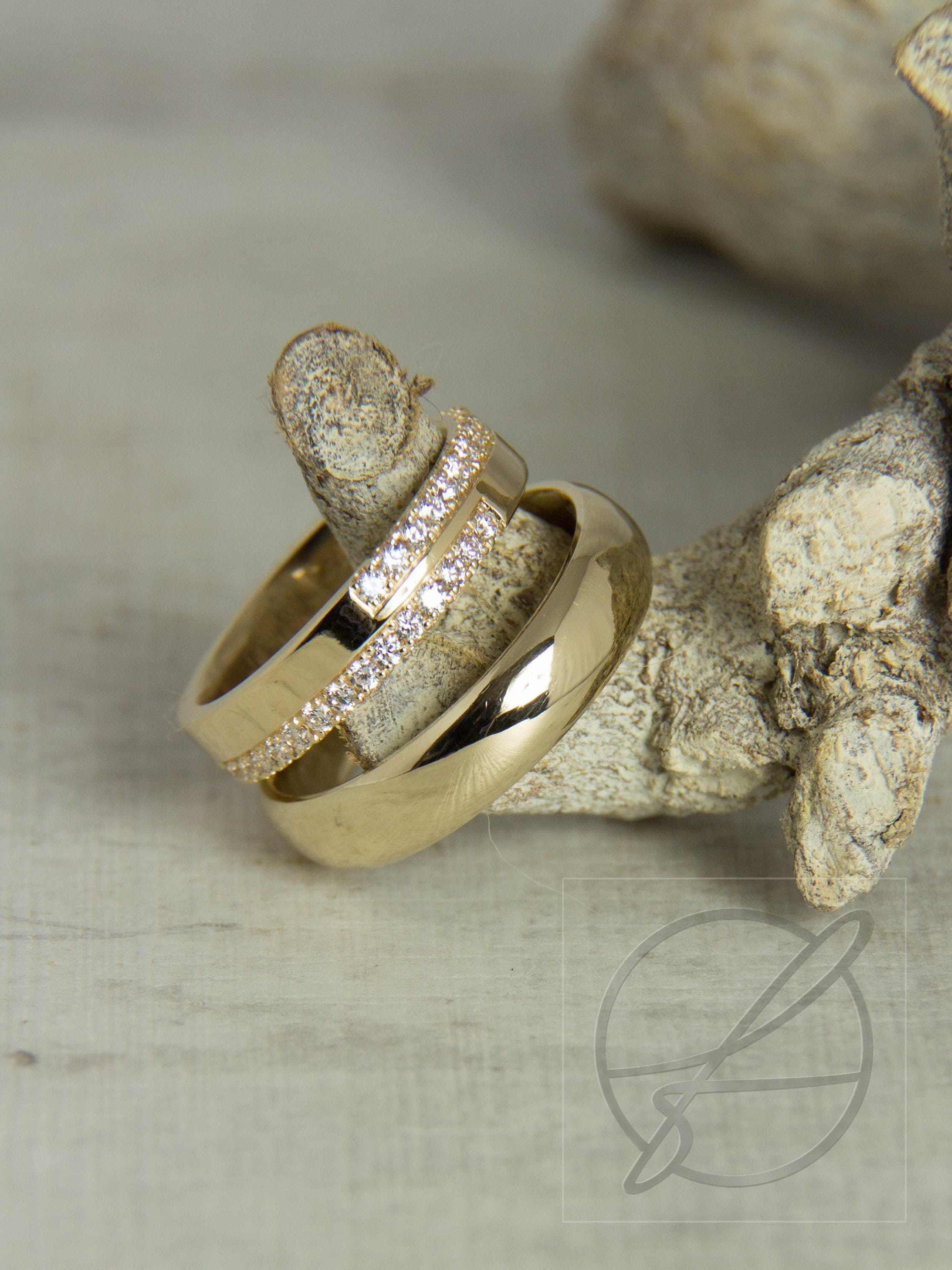 Wedding Rings wedding Rings in 585 Gold With 30 Diamonds Etsy