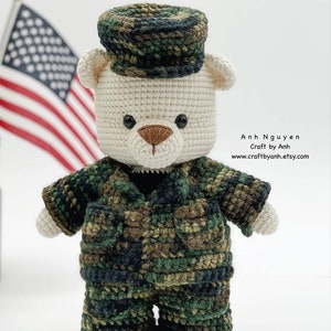 PDF PATTERN - Teddy bear in camo army combat uniform crochet pattern