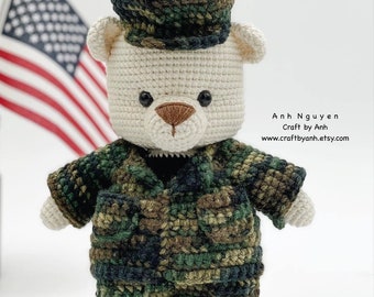 MODÈLE PDF - Ours en peluche en uniforme de combat de l'armée camo motif au crochet