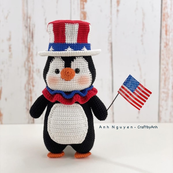 Crochet pattern - Gina the 4th of July Penguin crochet pattern, amigurumi pattern, stuffed animal