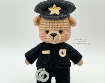 PDF FILE - Policeman teddy bear crochet pattern