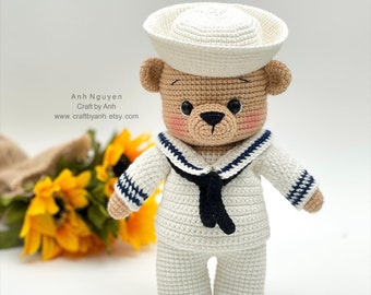 PDF FILE - Sailor Bear crochet pattern, Navy Bear crochet pattern