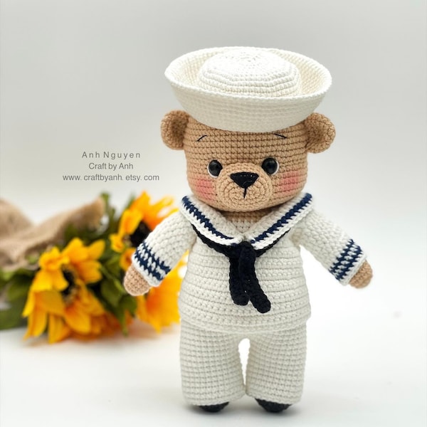PDF FILE - Sailor Bear crochet pattern, Navy Bear crochet pattern