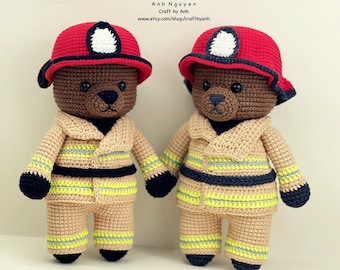 Crochet pattern - The firefighter bear amigurumi pattern, bear crochet pattern, amigurumi pattern