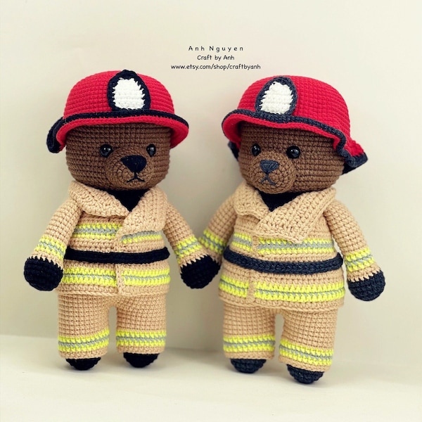 Crochet pattern - The firefighter bear amigurumi pattern, bear crochet pattern, amigurumi pattern