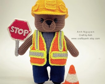 PDF FILE - Construction bear crochet pattern, construction worker, bear stuffed animal