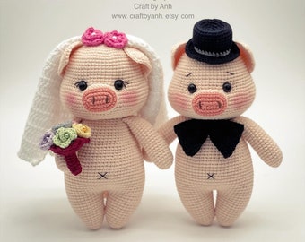 PDF FILE - Pig Wedding Couple crochet pattern, piggies, amigurumi, stuffed animal