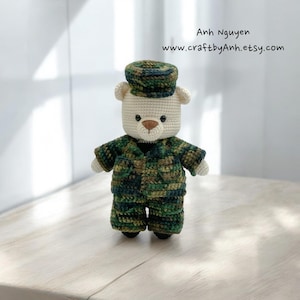 PDF PATTERN - Teddy bear in camo army combat uniform crochet pattern